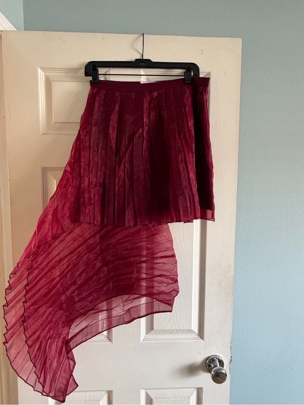 Andrea Iyamah Asymmetrical Pleated organza Skirt in Burgundy - sz L